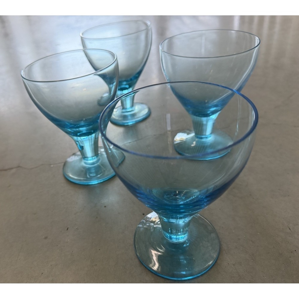 Vintage Aqua Blue Glass Footed Sherbet Dessert Cups Set of 4 MCM Retro